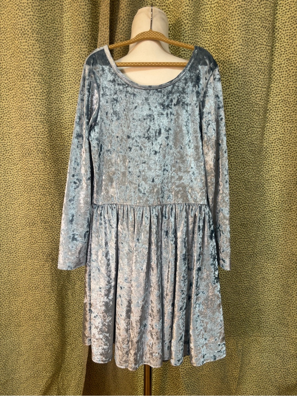 Girls' Silver Velvet Long-Sleeve Skater Dress